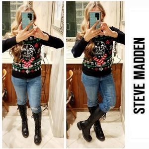 Edgy Cool Steve Madden Black Leather Lace-up Boots